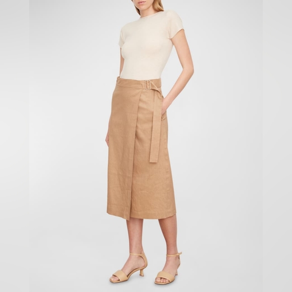 12. NWOT VINCE BUCKLE WRAP LINEN BLEND MIDI SKIRT - Picture 1 of 9
